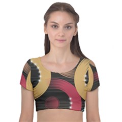 Circle Colorful Shine Line Pattern Geometric Velvet Short Sleeve Crop Top  by Proyonanggan