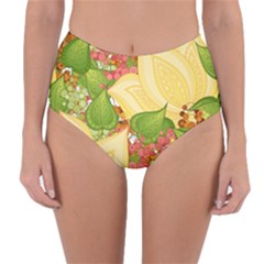 Pattern Texture Leaves Reversible High-waist Bikini Bottoms by Proyonanggan