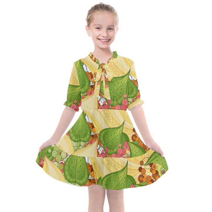 Pattern Texture Leaves Kids  All Frills Chiffon Dress