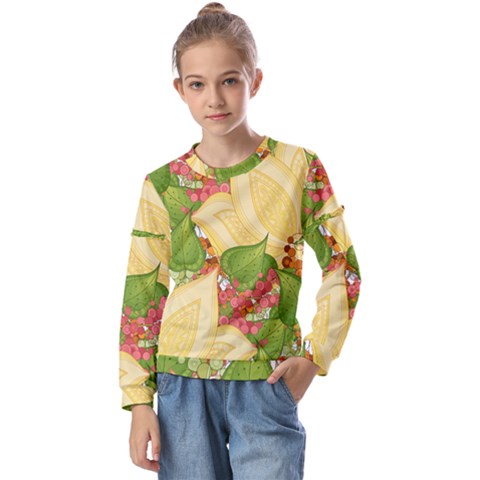 Pattern Texture Leaves Kids  Long Sleeve T-shirt With Frill  by Proyonanggan