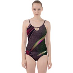 Texture Abstract Curve  Pattern Red Cut Out Top Tankini Set by Proyonanggan