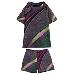 Texture Abstract Curve  Pattern Red Kids  Swim T-shirt And Shorts Set