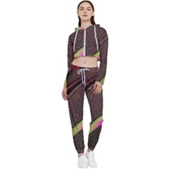 Texture Abstract Curve  Pattern Red Cropped Zip Up Lounge Set by Proyonanggan