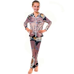 Abstract Boho Bohemian Style Retro Vintage Kids  Satin Long Sleeve Pajamas Set by Proyonanggan