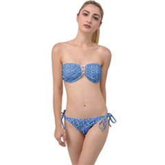 Blue Roses Garden Twist Bandeau Bikini Set