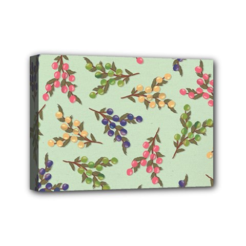 Berries Flowers Pattern Print Mini Canvas 7  X 5  (stretched)