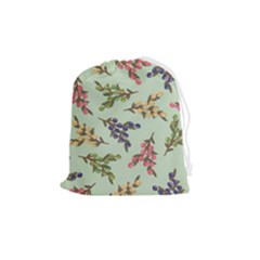 Berries Flowers Pattern Print Drawstring Pouch (medium)