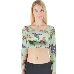 Berries Flowers Pattern Print Long Sleeve Crop Top