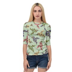 Berries Flowers Pattern Print Quarter Sleeve Raglan T-shirt