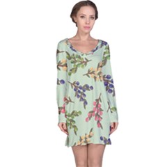 Berries Flowers Pattern Print Long Sleeve Nightdress