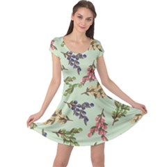 Berries Flowers Pattern Print Cap Sleeve Dress