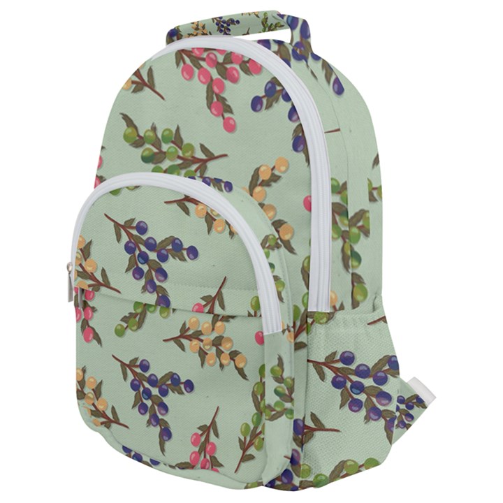 Berries Flowers Pattern Print Rounded Multi Pocket Backpack