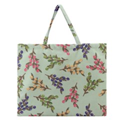 Berries Flowers Pattern Print Zipper Large Tote Bag