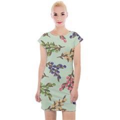 Berries Flowers Pattern Print Cap Sleeve Bodycon Dress