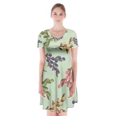 Berries Flowers Pattern Print Short Sleeve V-neck Flare Dress