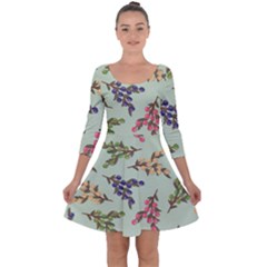 Berries Flowers Pattern Print Quarter Sleeve Skater Dress