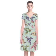 Berries Flowers Pattern Print Short Sleeve Front Wrap Dress by Maspions