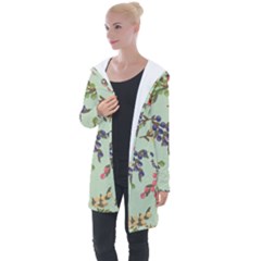 Berries Flowers Pattern Print Longline Hooded Cardigan