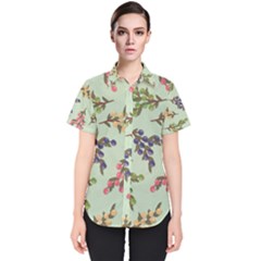 Berries Flowers Pattern Print Women s Short Sleeve Shirt