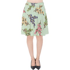 Berries Flowers Pattern Print Velvet High Waist Skirt