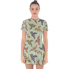 Berries Flowers Pattern Print Drop Hem Mini Chiffon Dress