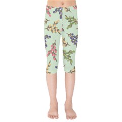 Berries Flowers Pattern Print Kids  Capri Leggings 