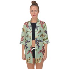 Berries Flowers Pattern Print Open Front Chiffon Kimono by Maspions