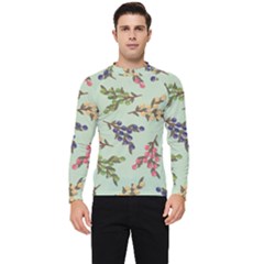 Berries Flowers Pattern Print Men s Long Sleeve Rash Guard