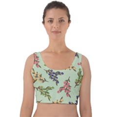 Berries Flowers Pattern Print Velvet Crop Top