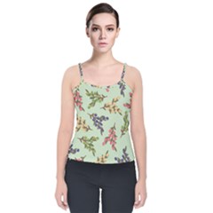 Berries Flowers Pattern Print Velvet Spaghetti Strap Top