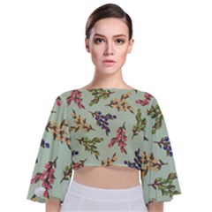 Berries Flowers Pattern Print Tie Back Butterfly Sleeve Chiffon Top