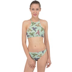 Berries Flowers Pattern Print Halter Bikini Set