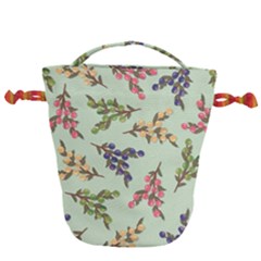 Berries Flowers Pattern Print Drawstring Bucket Bag