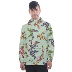 Berries Flowers Pattern Print Men s Front Pocket Pullover Windbreaker