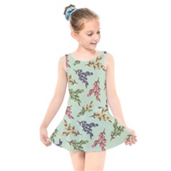 Berries Flowers Pattern Print Kids  Skater Dress Swimsuit