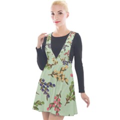 Berries Flowers Pattern Print Plunge Pinafore Velour Dress