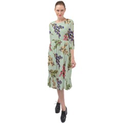 Berries Flowers Pattern Print Ruffle End Midi Chiffon Dress by Maspions