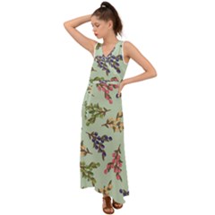 Berries Flowers Pattern Print V-neck Chiffon Maxi Dress