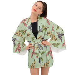 Berries Flowers Pattern Print Long Sleeve Kimono