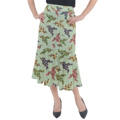 Berries Flowers Pattern Print Midi Mermaid Skirt