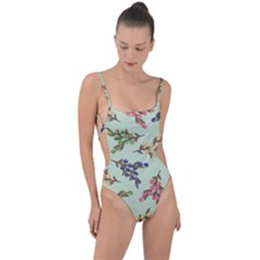 Berries Flowers Pattern Print Tie Strap One Piece Swimsuit by Maspions