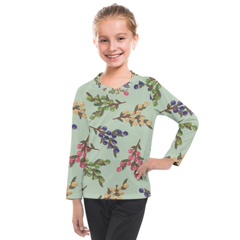 Berries Flowers Pattern Print Kids  Long Mesh T-shirt by Maspions