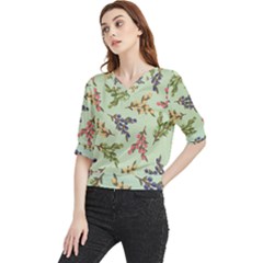 Berries Flowers Pattern Print Quarter Sleeve Blouse