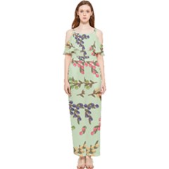 Berries Flowers Pattern Print Draped Sleeveless Chiffon Jumpsuit