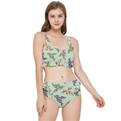 Berries Flowers Pattern Print Frilly Bikini Set