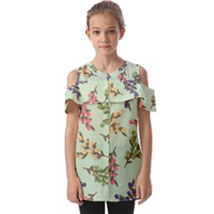 Berries Flowers Pattern Print Fold Over Open Sleeve Top