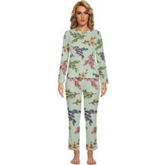 Berries Flowers Pattern Print Womens  Long Sleeve Lightweight Pajamas Set