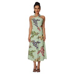 Berries Flowers Pattern Print Sleeveless Cross Front Cocktail Midi Chiffon Dress by Maspions