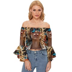 Colorful Model Off Shoulder Flutter Bell Sleeve Top