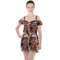 Colorful Model Ruffle Cut Out Chiffon Playsuit by Sparkle